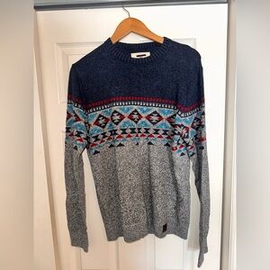 Hollister Navy and Gray Geometric Sweater Medium